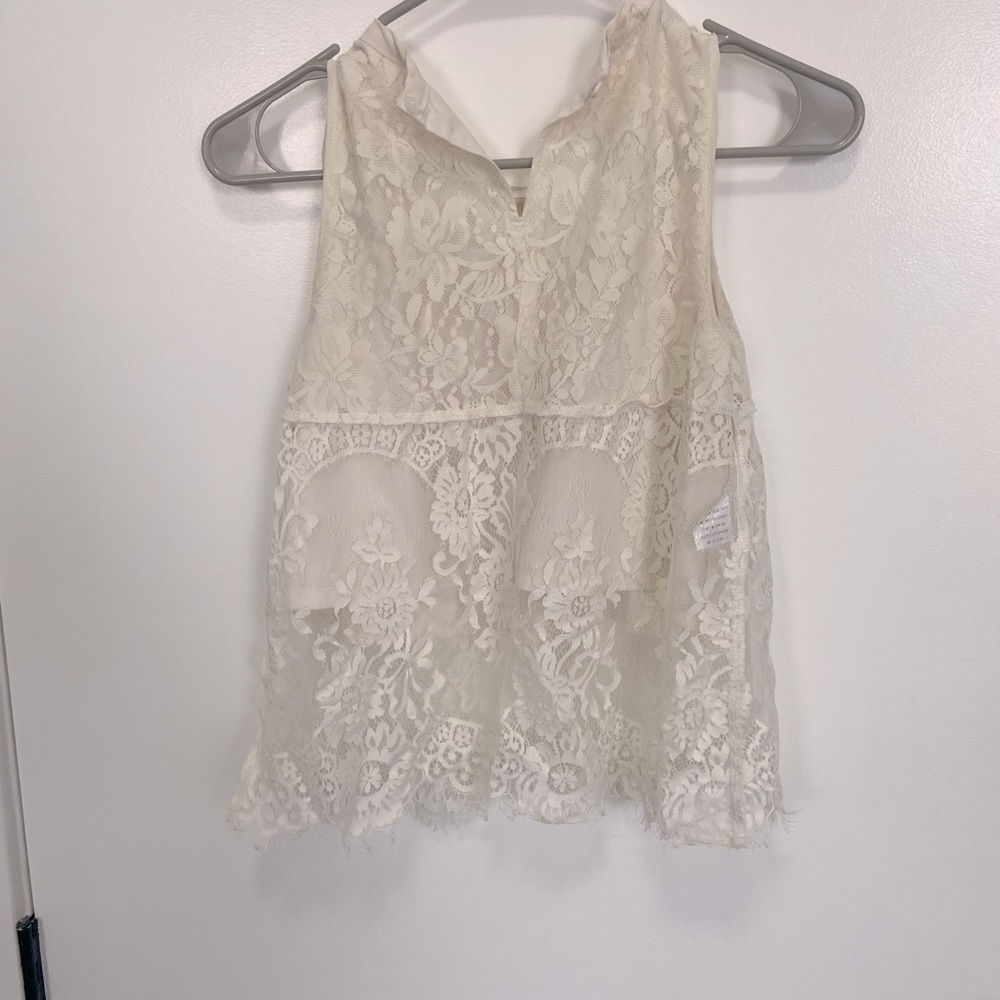 White lace crop top tank top